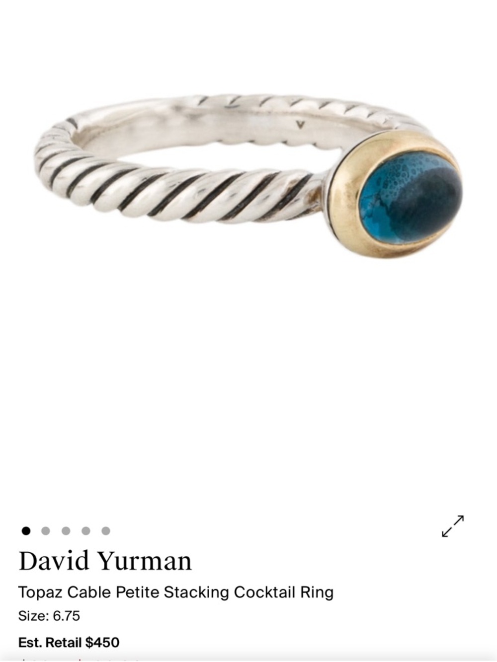 RARE David Yurman Cable Topaz Petite Stacking Ring